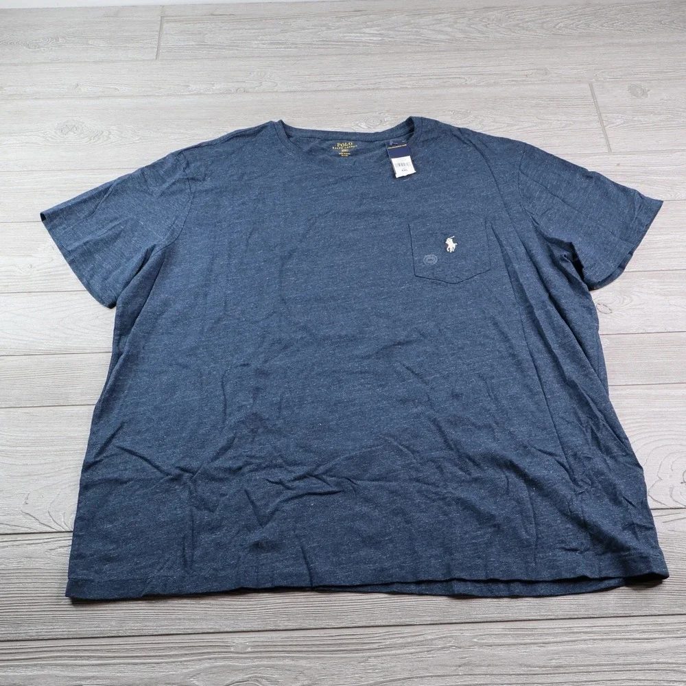 NWT Polo Ralph Lauren Pocket Tee Men's XXL 2XL Blue Heather White Pony